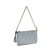 Fendi Blue Organic Cotton FF Denim Baguette Clutch