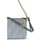 Fendi Blue Organic Cotton FF Denim Baguette Clutch