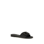 Fendi Black Calf Leather Flat Sandals