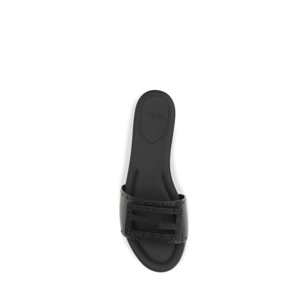 Fendi Black Calf Leather Flat Sandals