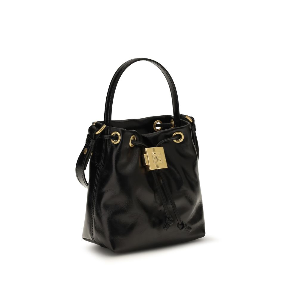 Balmain Black Calf Leather Bucket Bag