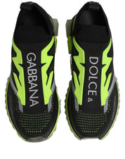 Dolce & Gabbana Black Fluorescent Green Polyester Low Top Sneakers