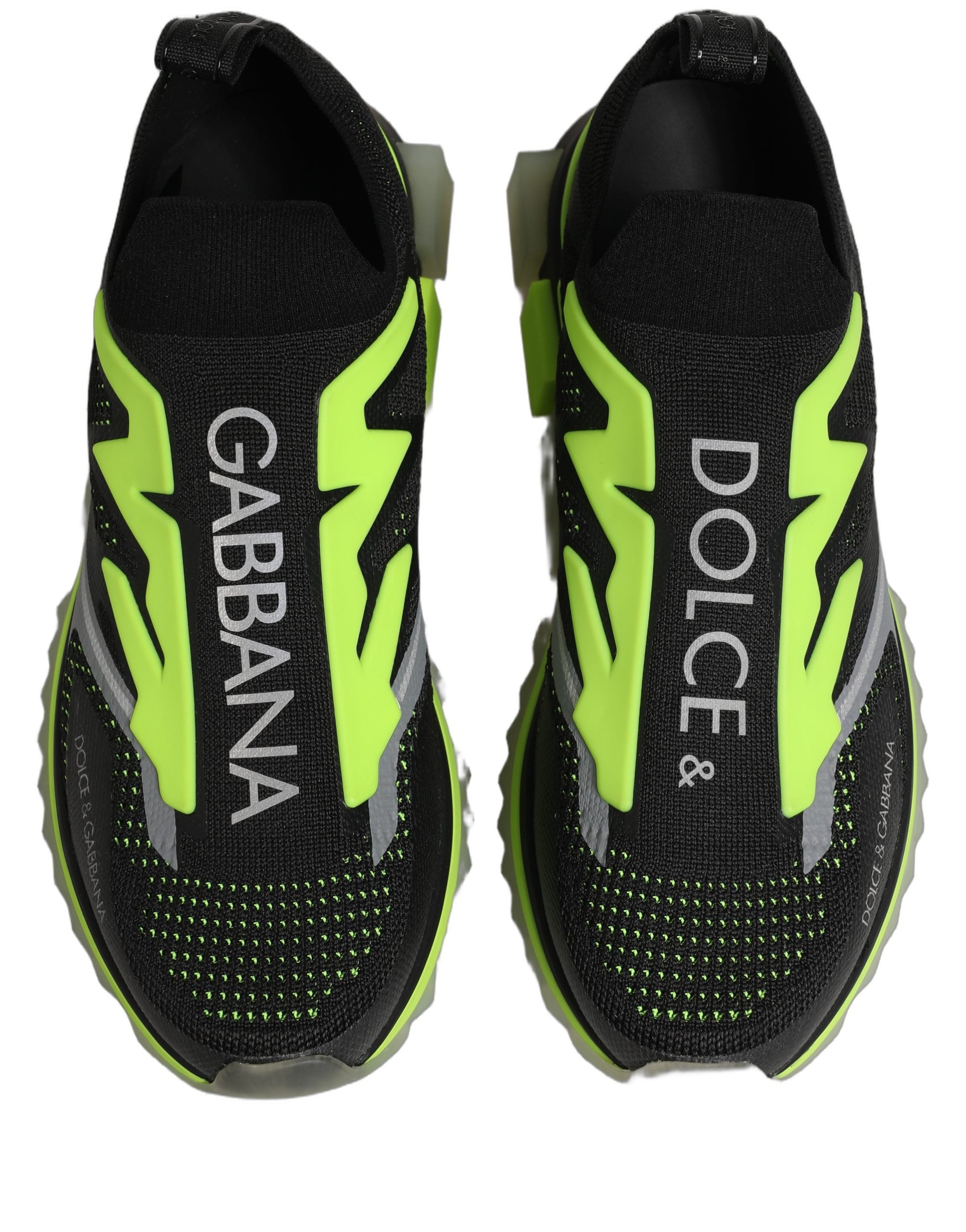 Dolce & Gabbana Black Fluorescent Green Polyester Low Top Sneakers
