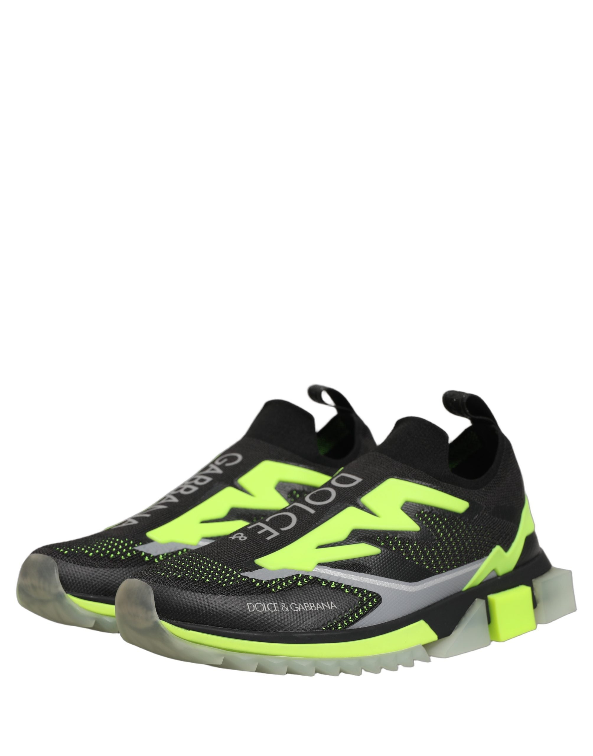 Dolce & Gabbana Black Fluorescent Green Polyester Low Top Sneakers