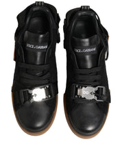 Dolce & Gabbana Black Felt and Leather Low-Top Sneakers