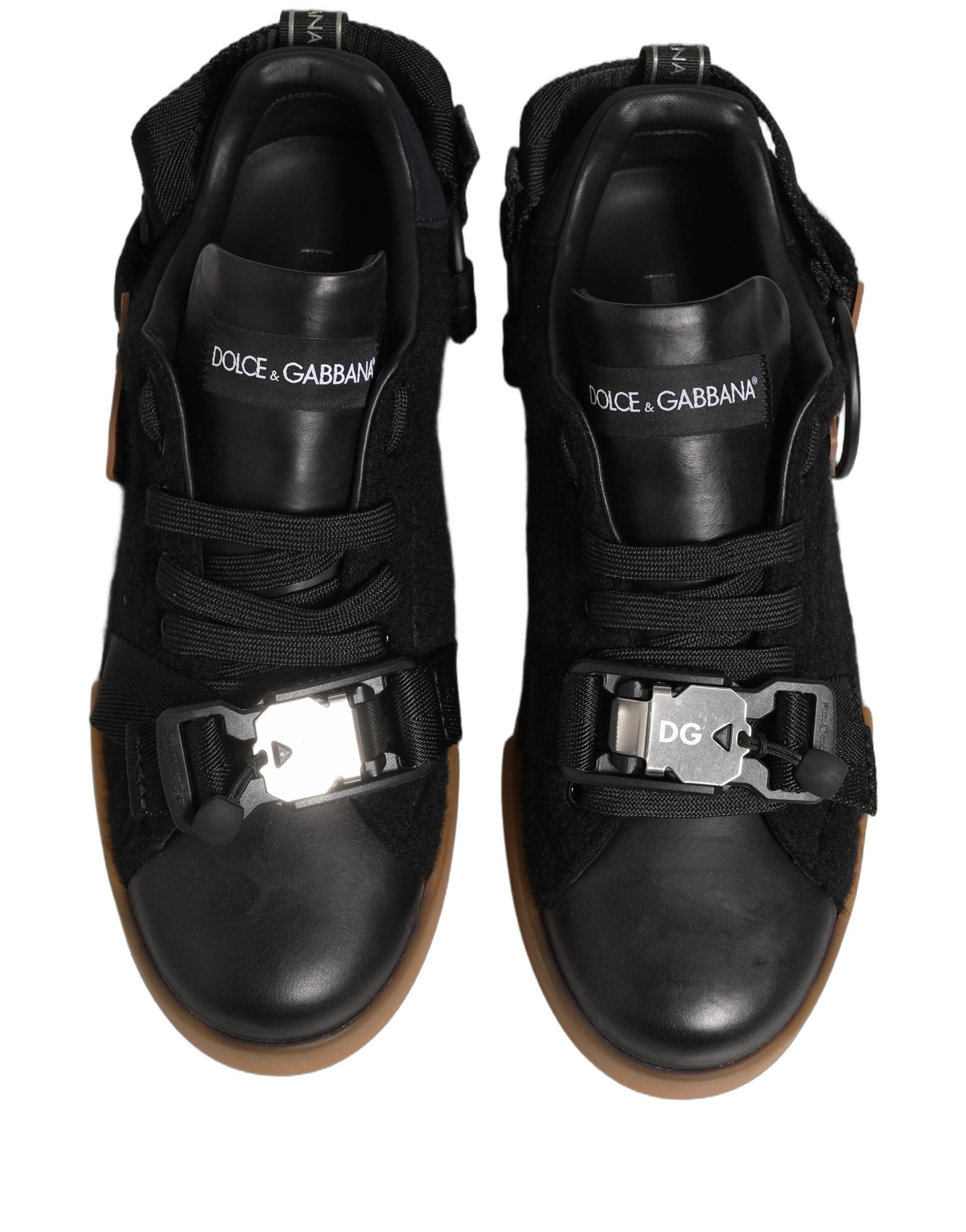 Dolce & Gabbana Black Felt and Leather Low-Top Sneakers