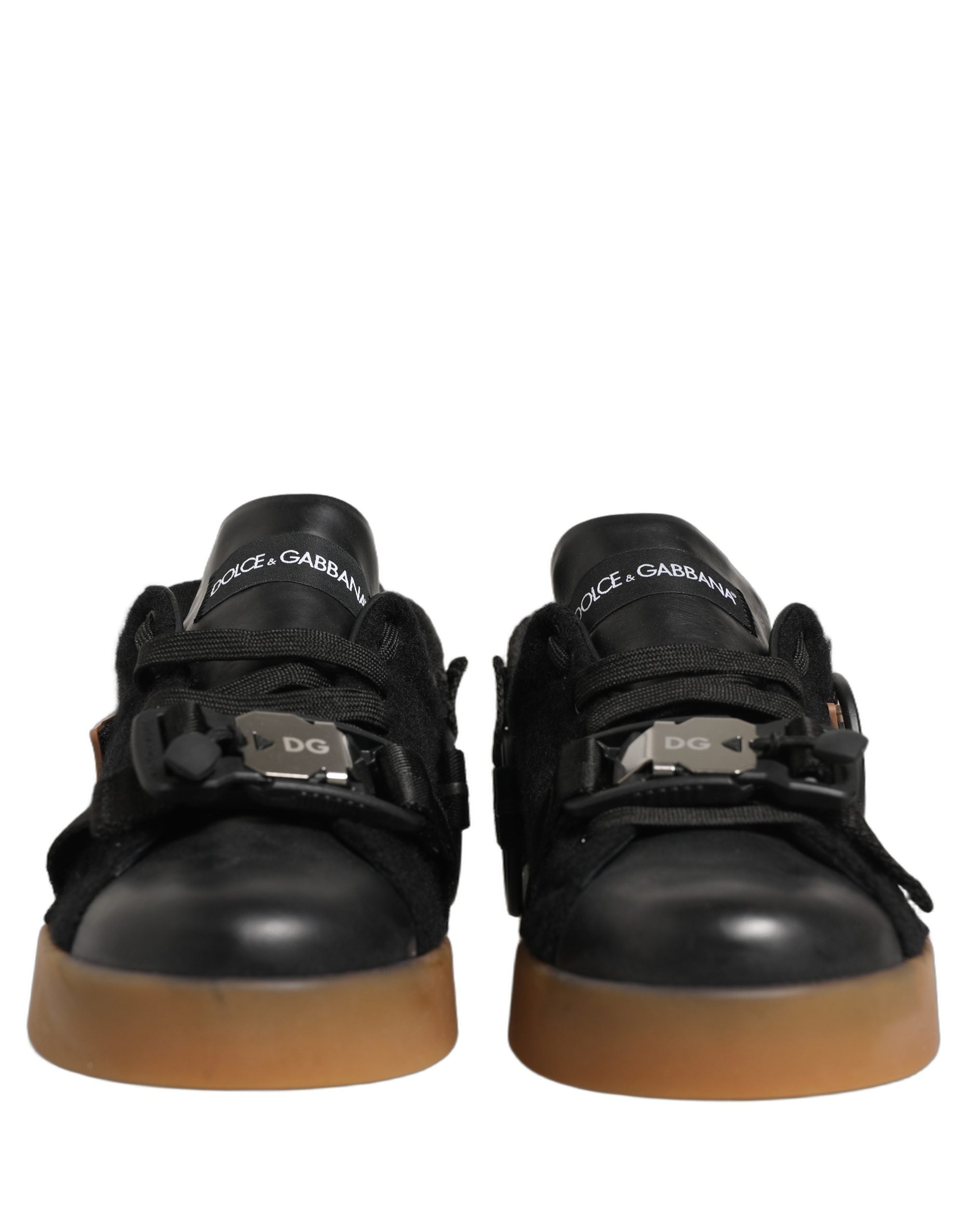 Dolce & Gabbana Black Felt and Leather Low-Top Sneakers