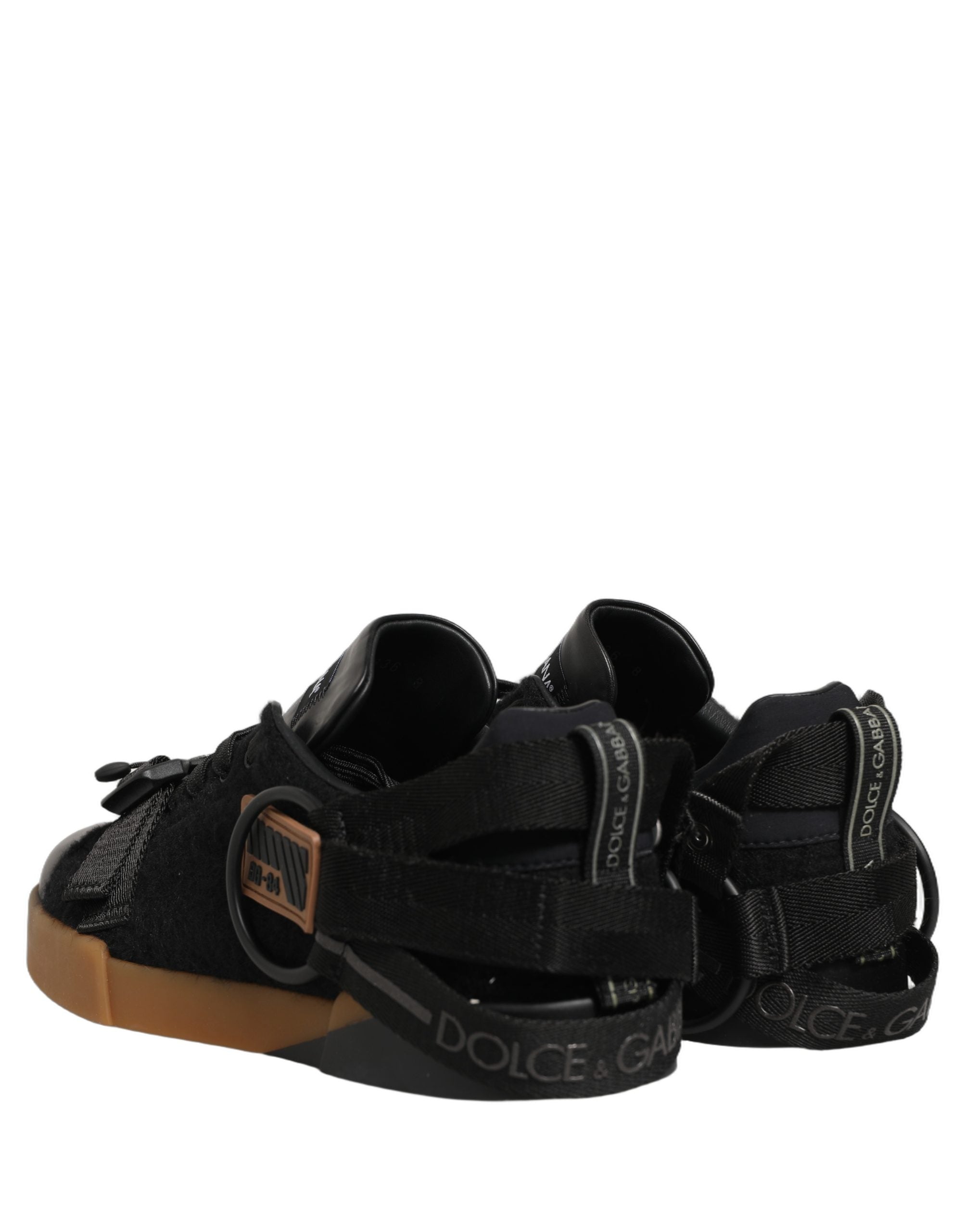 Dolce & Gabbana Black Felt and Leather Low-Top Sneakers