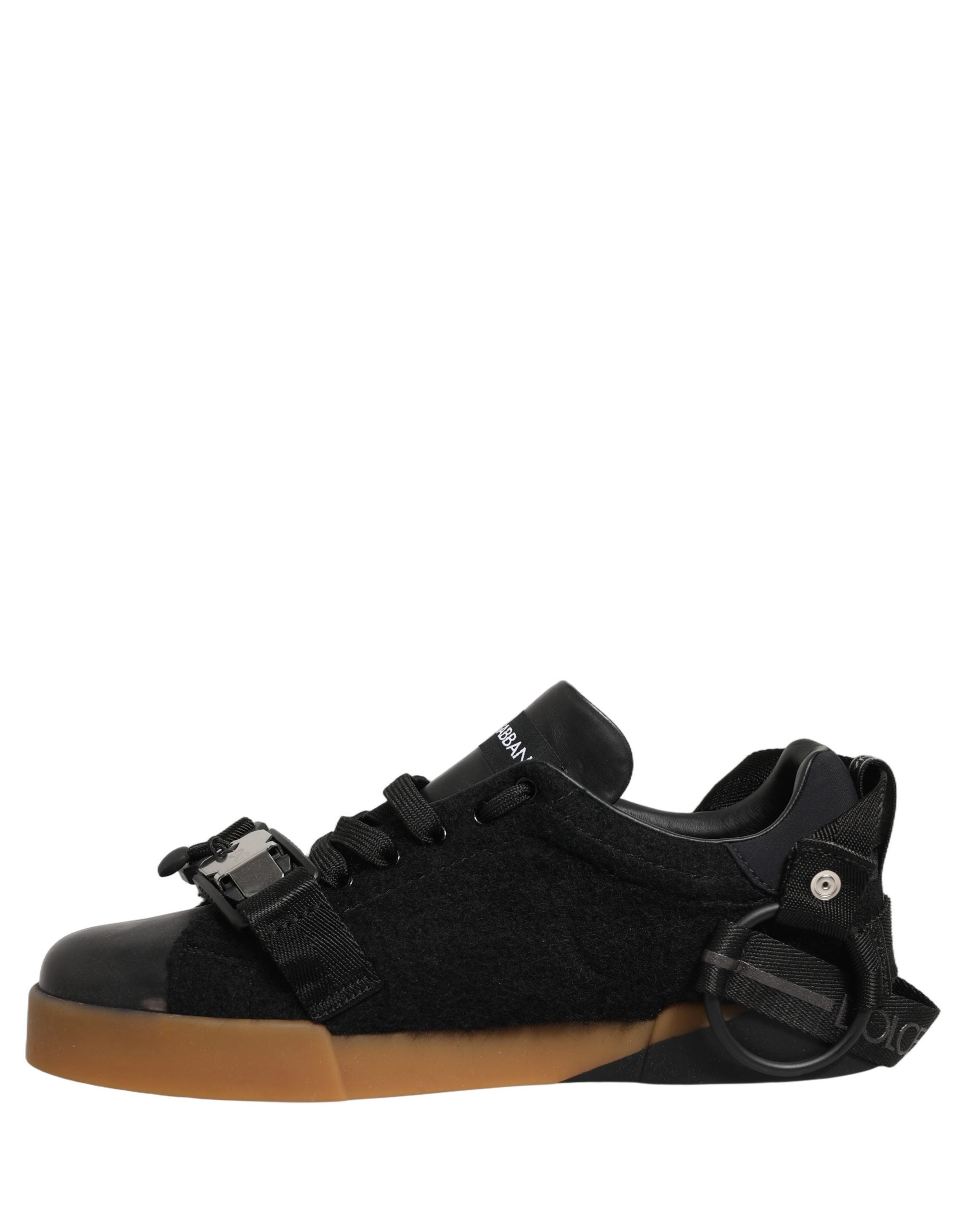 Dolce & Gabbana Black Felt and Leather Low-Top Sneakers