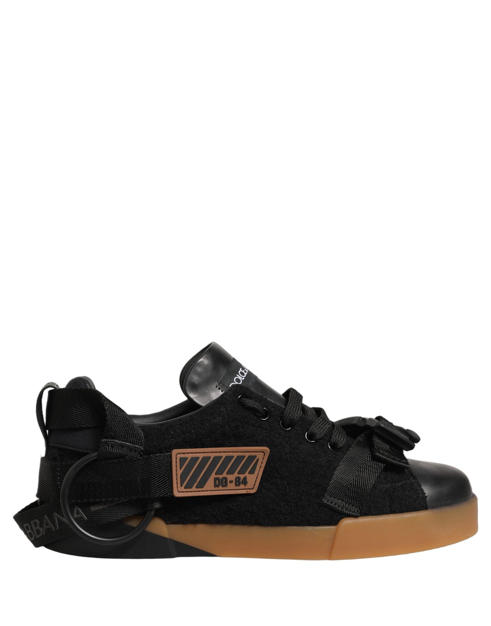 Dolce & Gabbana Black Felt and Leather Low-Top Sneakers