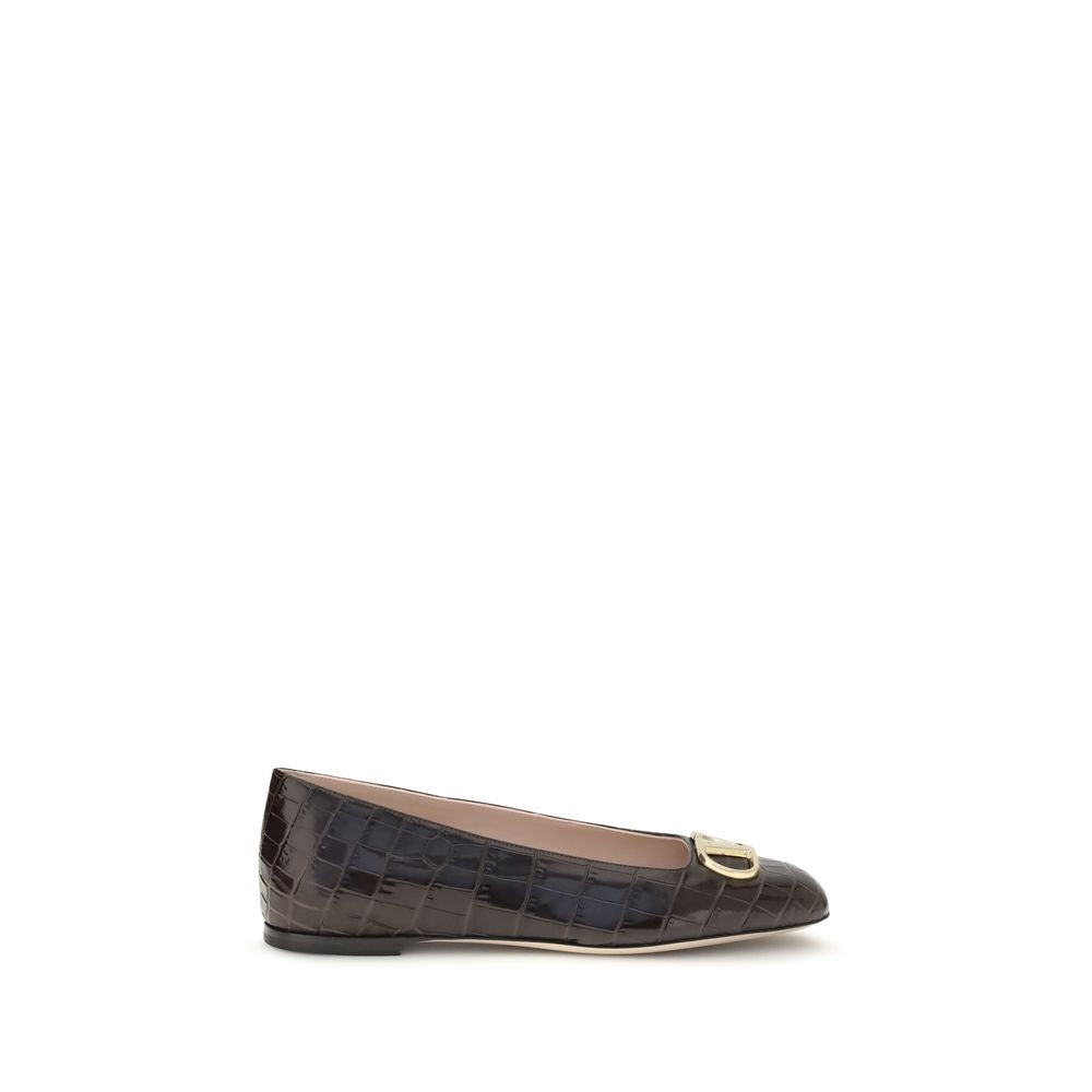Valentino Garavani Brown Calf Leather Ballet Flats