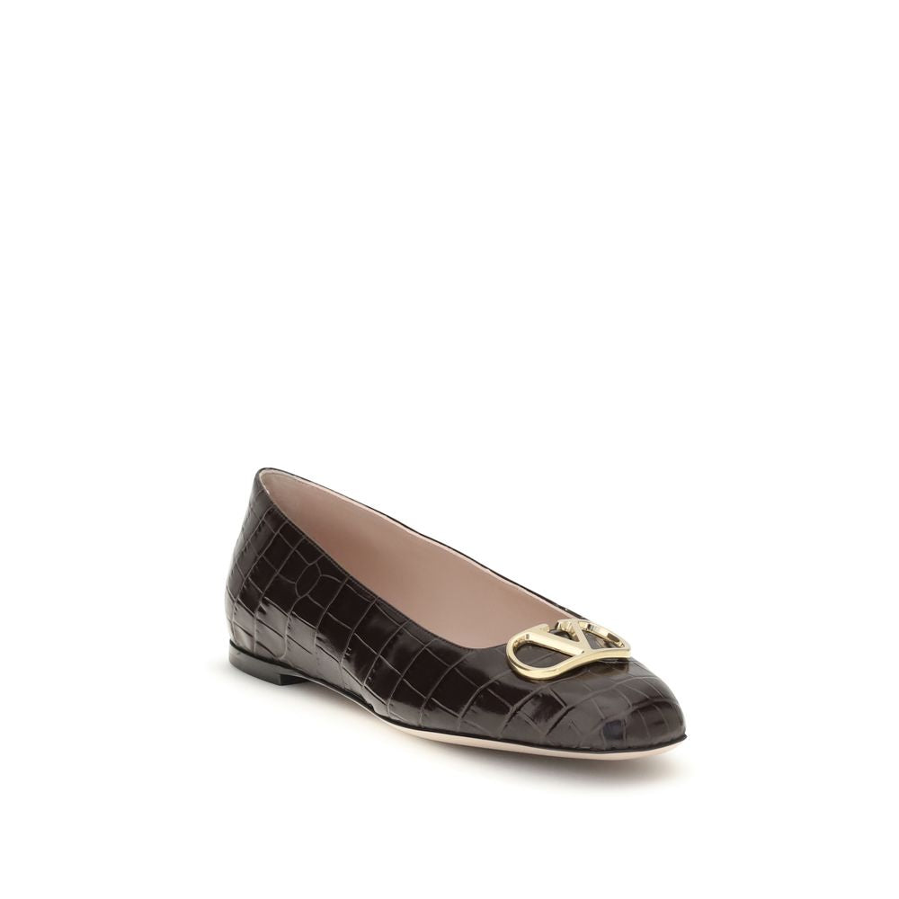 Valentino Garavani Brown Calf Leather Ballet Flats