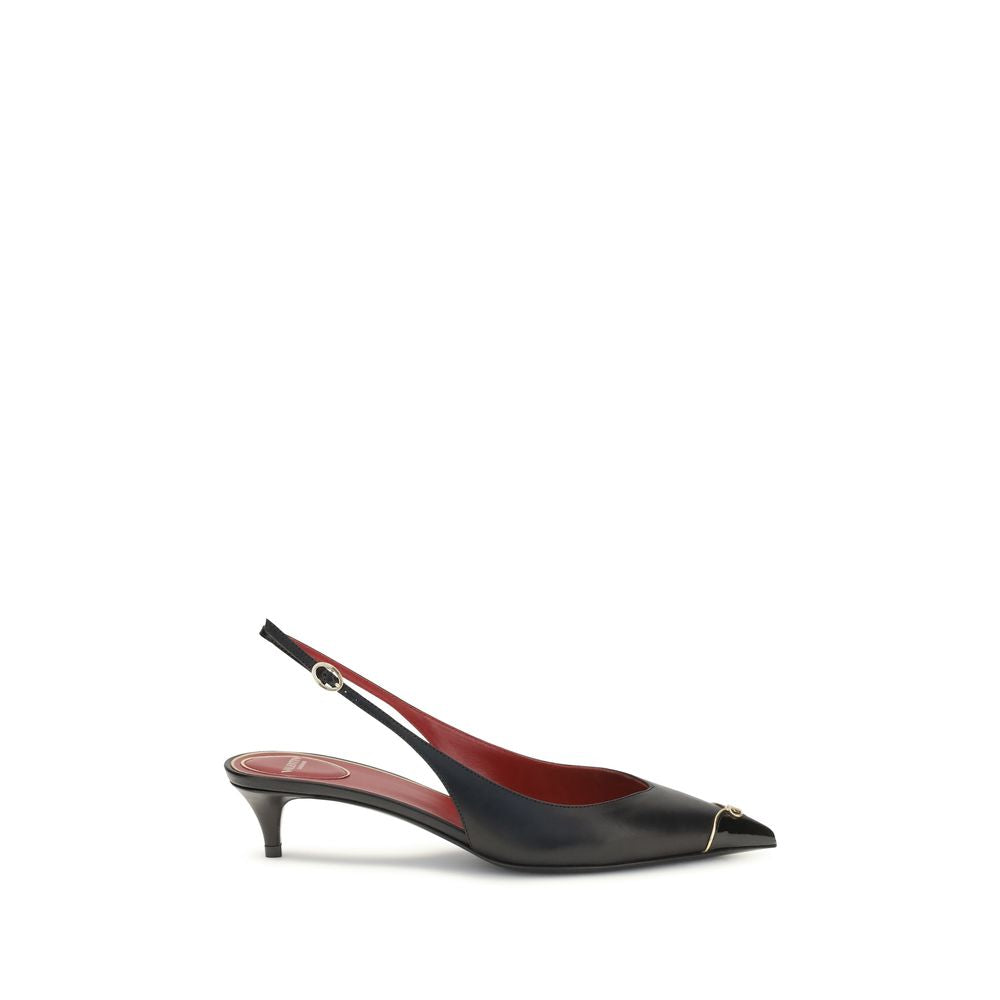 Valentino Garavani Black Calf Leather Kitten-Heel Slingback Pumps