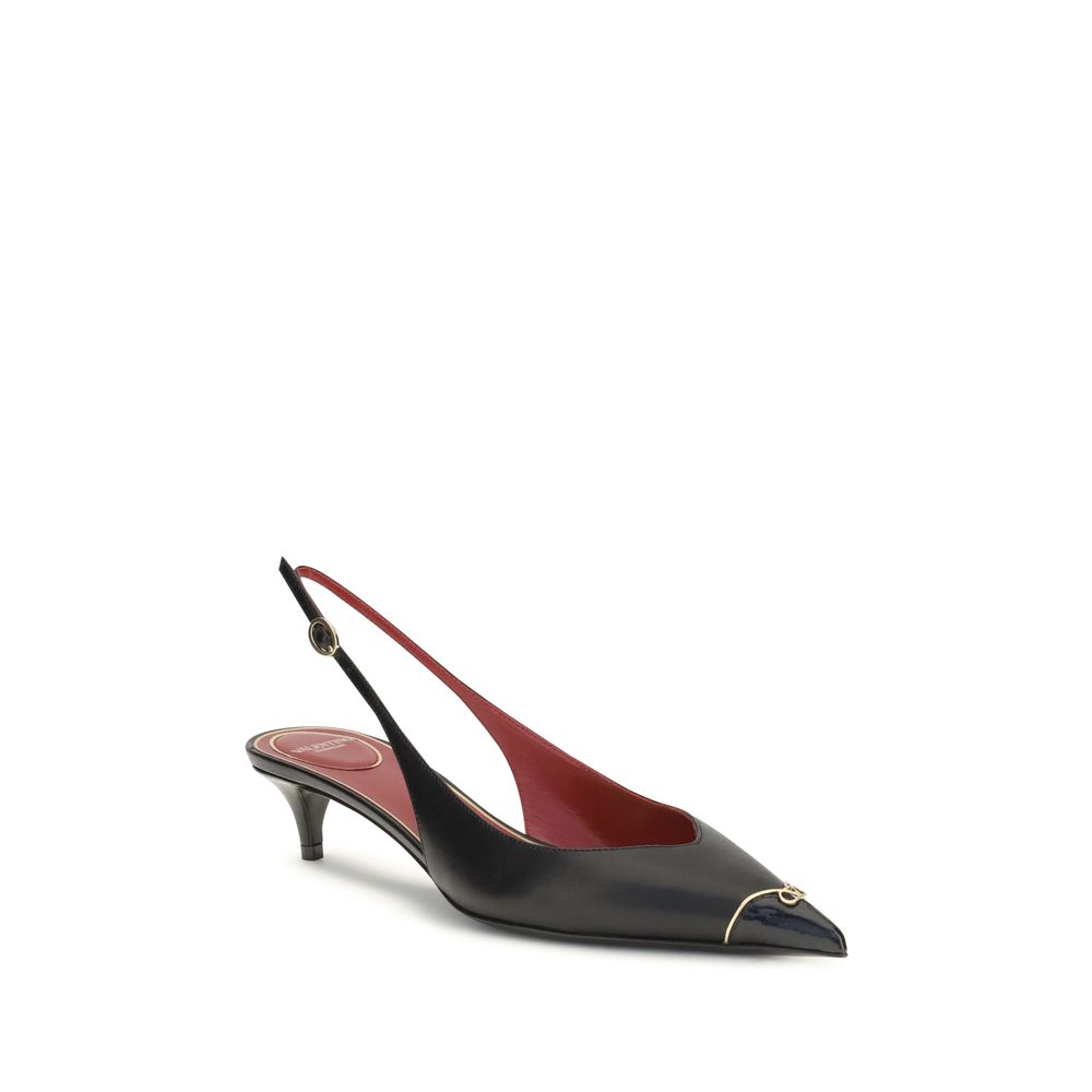 Valentino Garavani Black Calf Leather Kitten-Heel Slingback Pumps