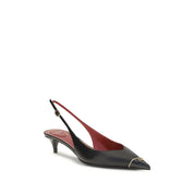 Valentino Garavani Black Calf Leather Kitten-Heel Slingback Pumps