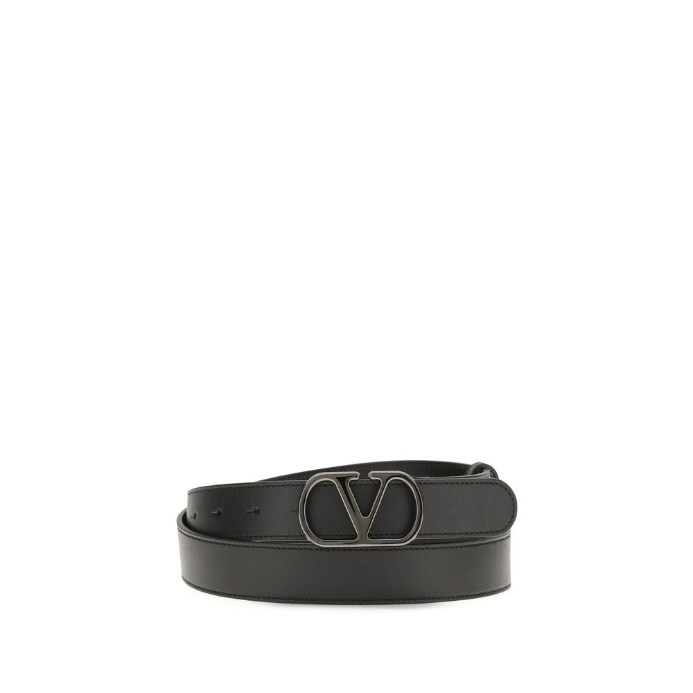 Valentino Garavani Black Calf Leather Regular Belt