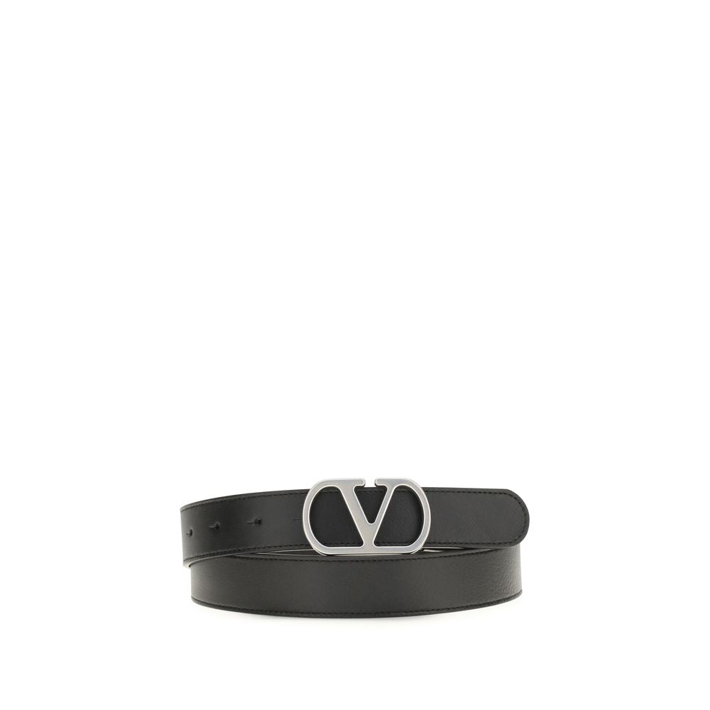 Valentino Garavani Black Calf Leather Regular Belt