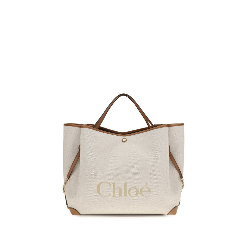 Chloé Beige Cotton Jacquard Canvas Shoulder Bag