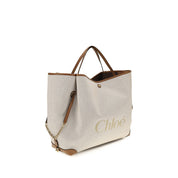 Chloé Beige Cotton Jacquard Canvas Shoulder Bag