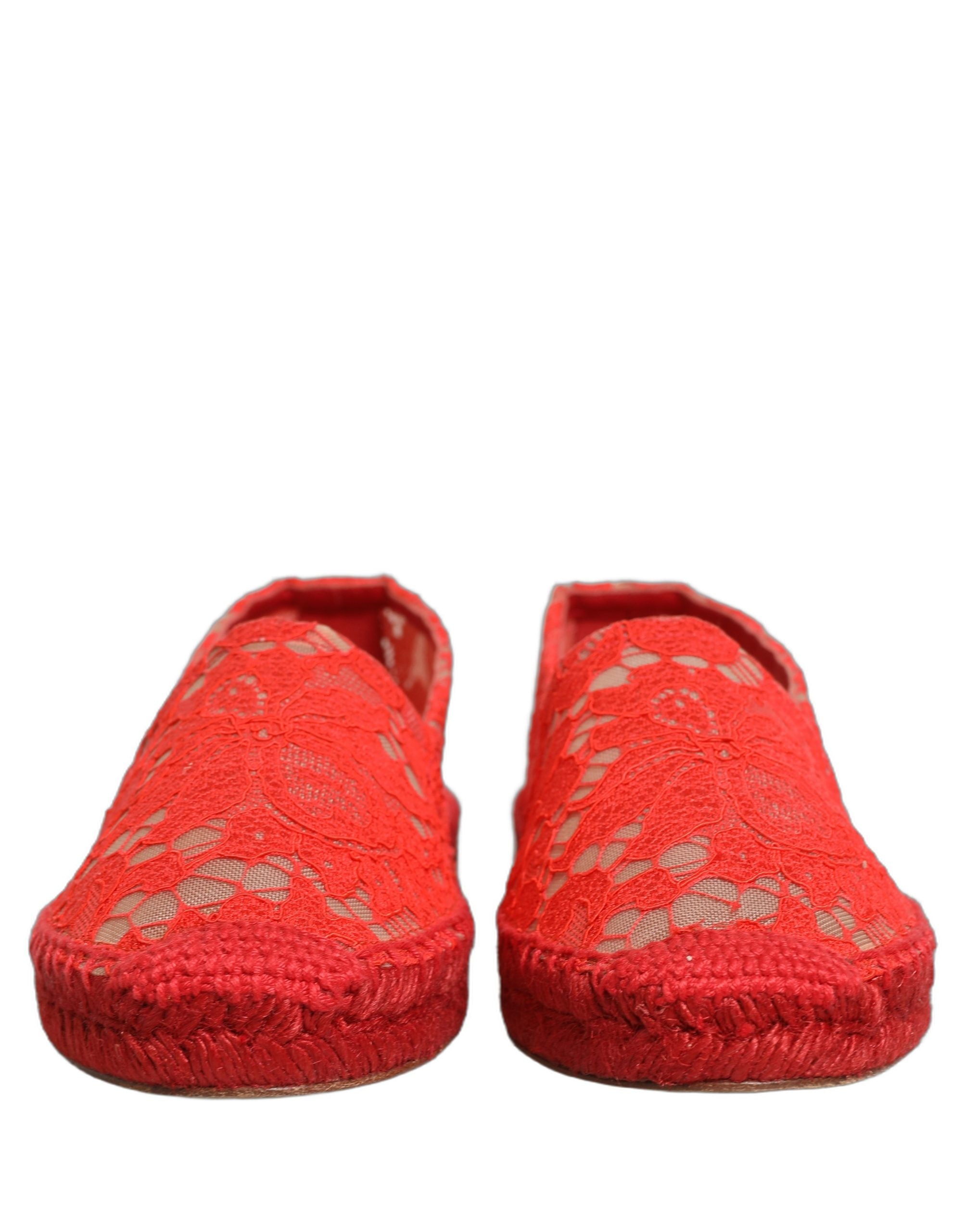 Dolce & Gabbana Red Lace Espadrille Flats
