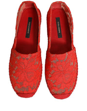 Dolce & Gabbana Red Lace Espadrille Flats