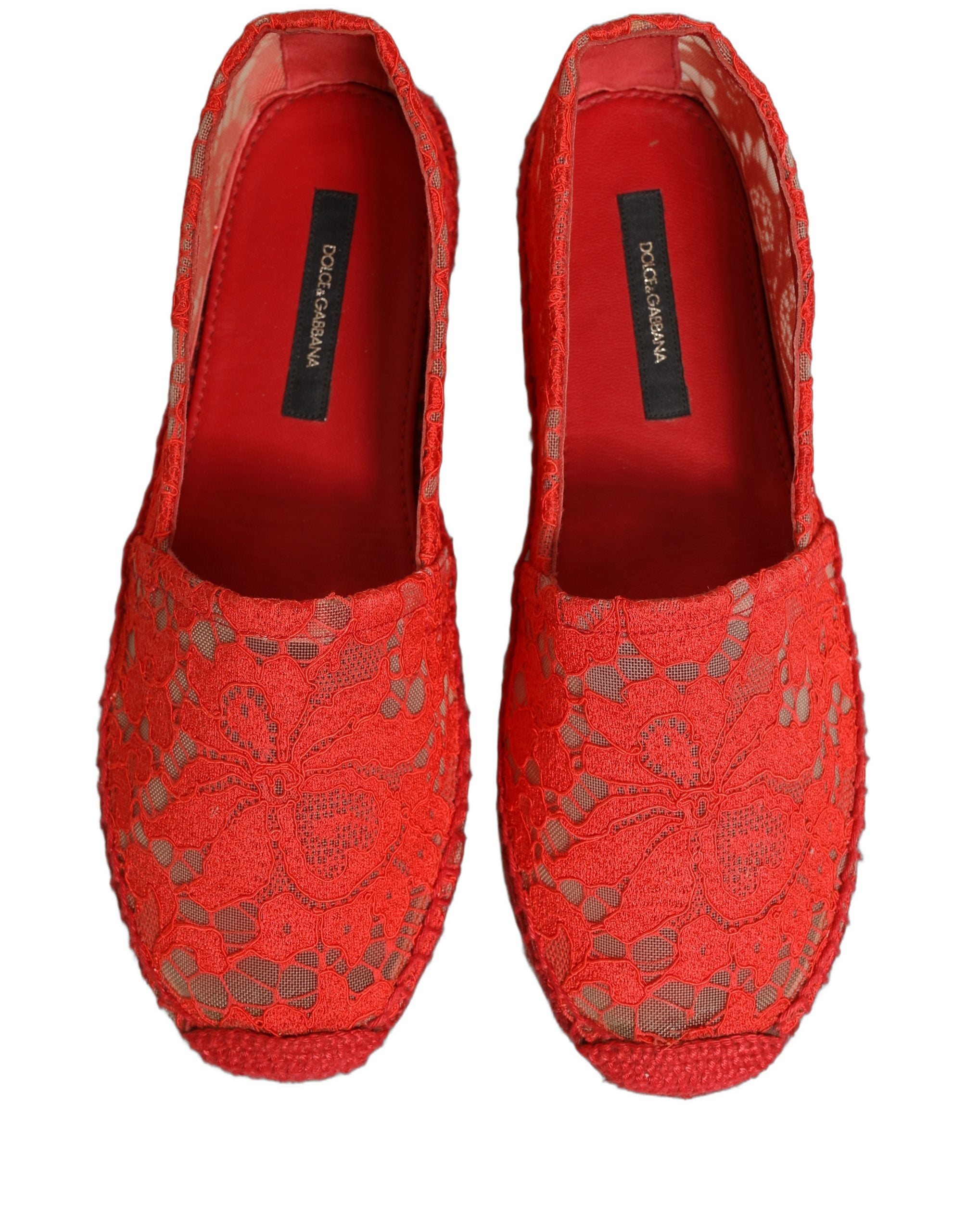 Dolce & Gabbana Red Lace Espadrille Flats