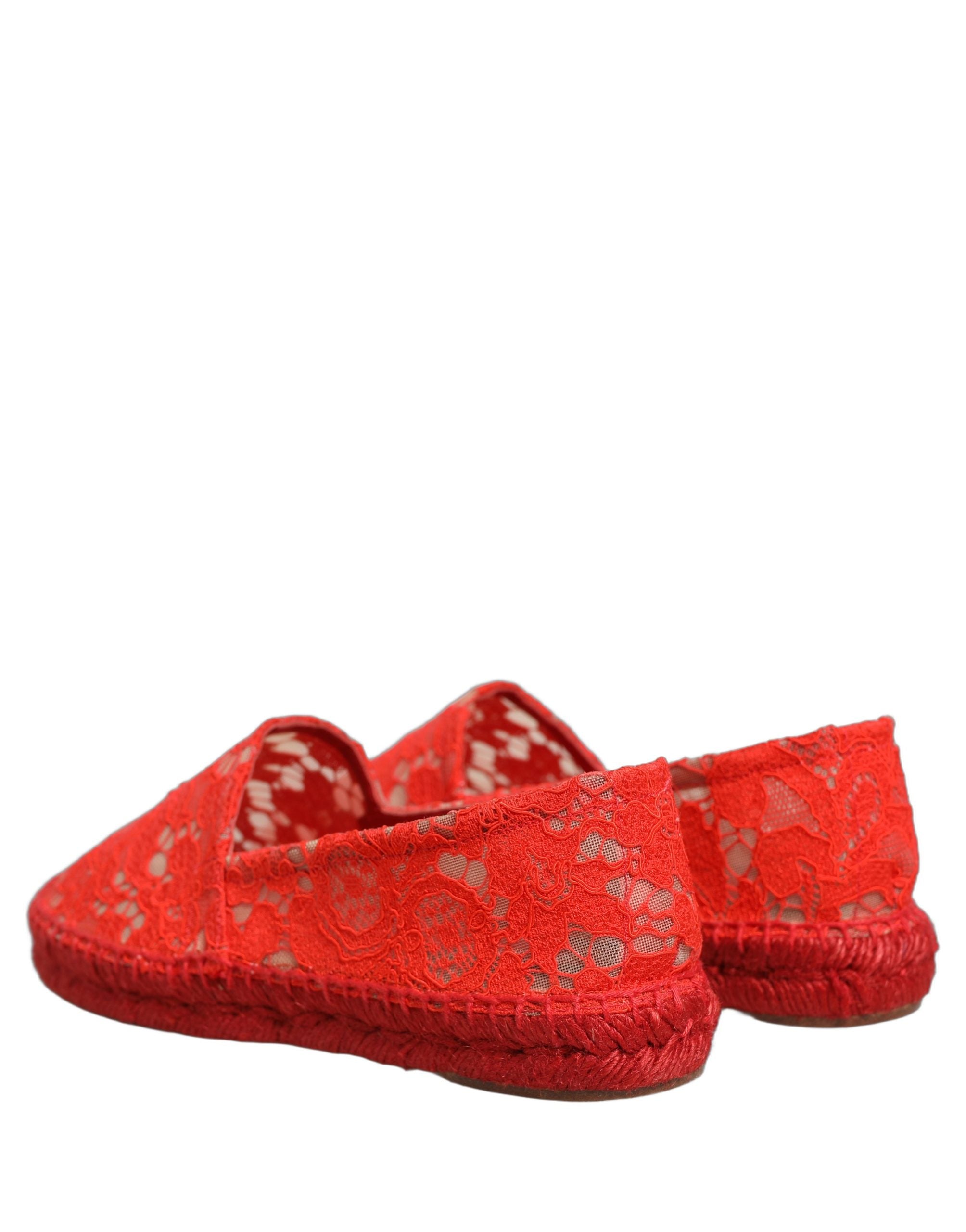 Dolce & Gabbana Red Lace Espadrille Flats