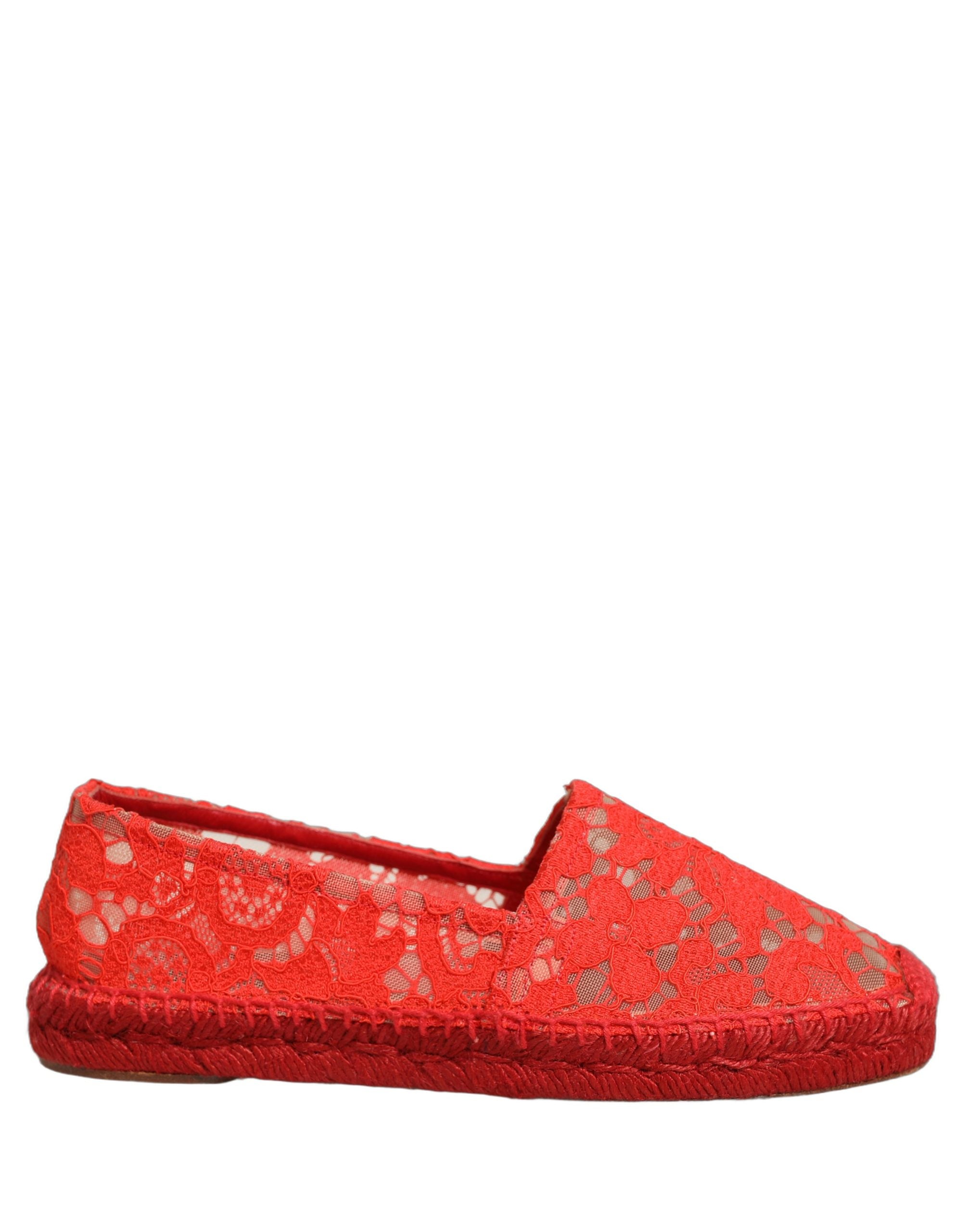 Dolce & Gabbana Red Lace Espadrille Flats