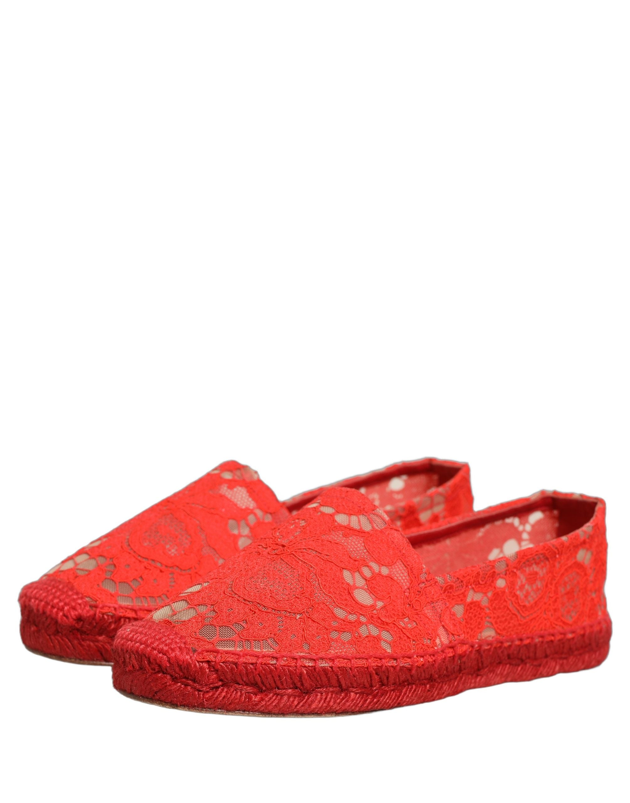 Dolce & Gabbana Red Lace Espadrille Flats