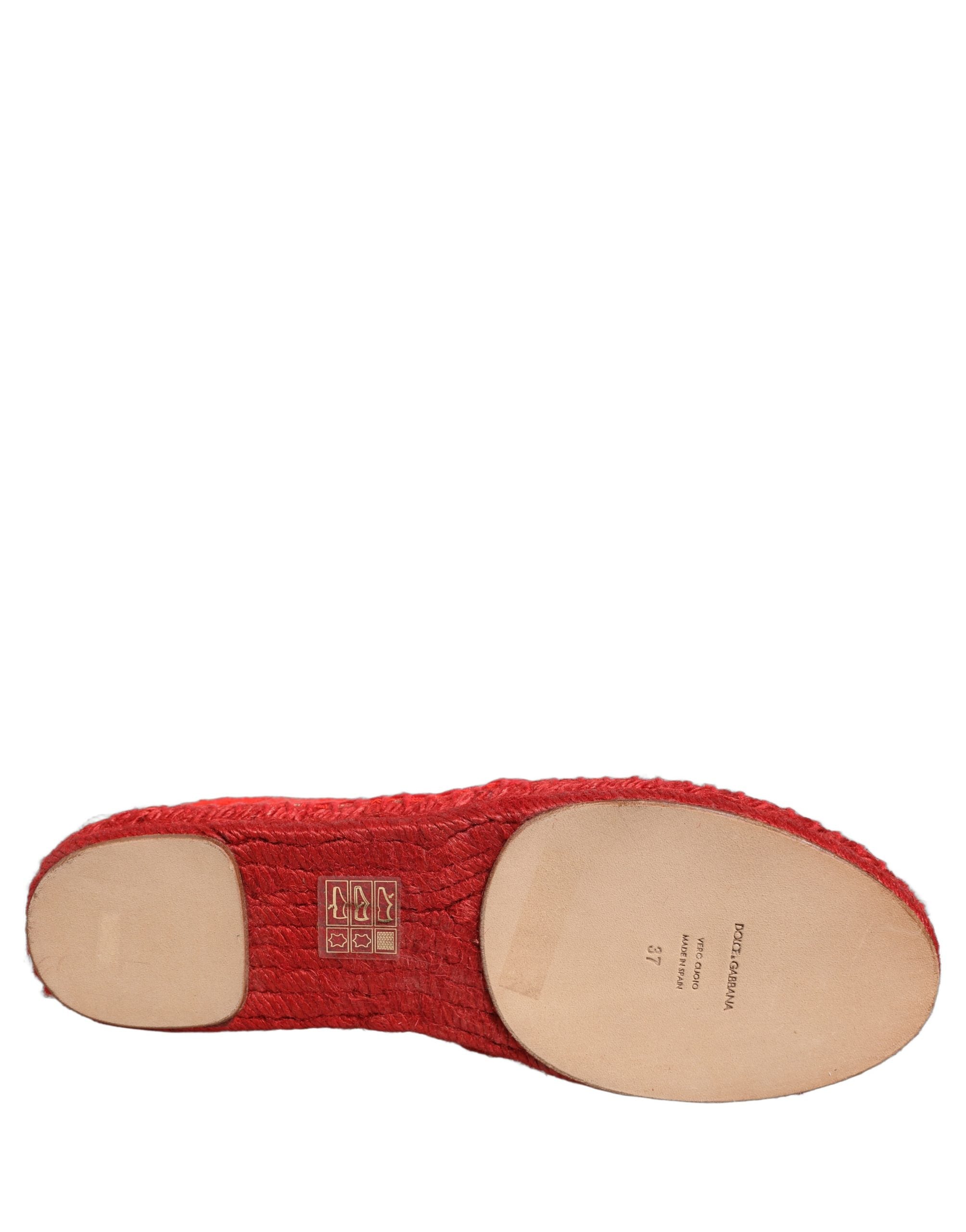 Dolce & Gabbana Red Lace Espadrille Flats