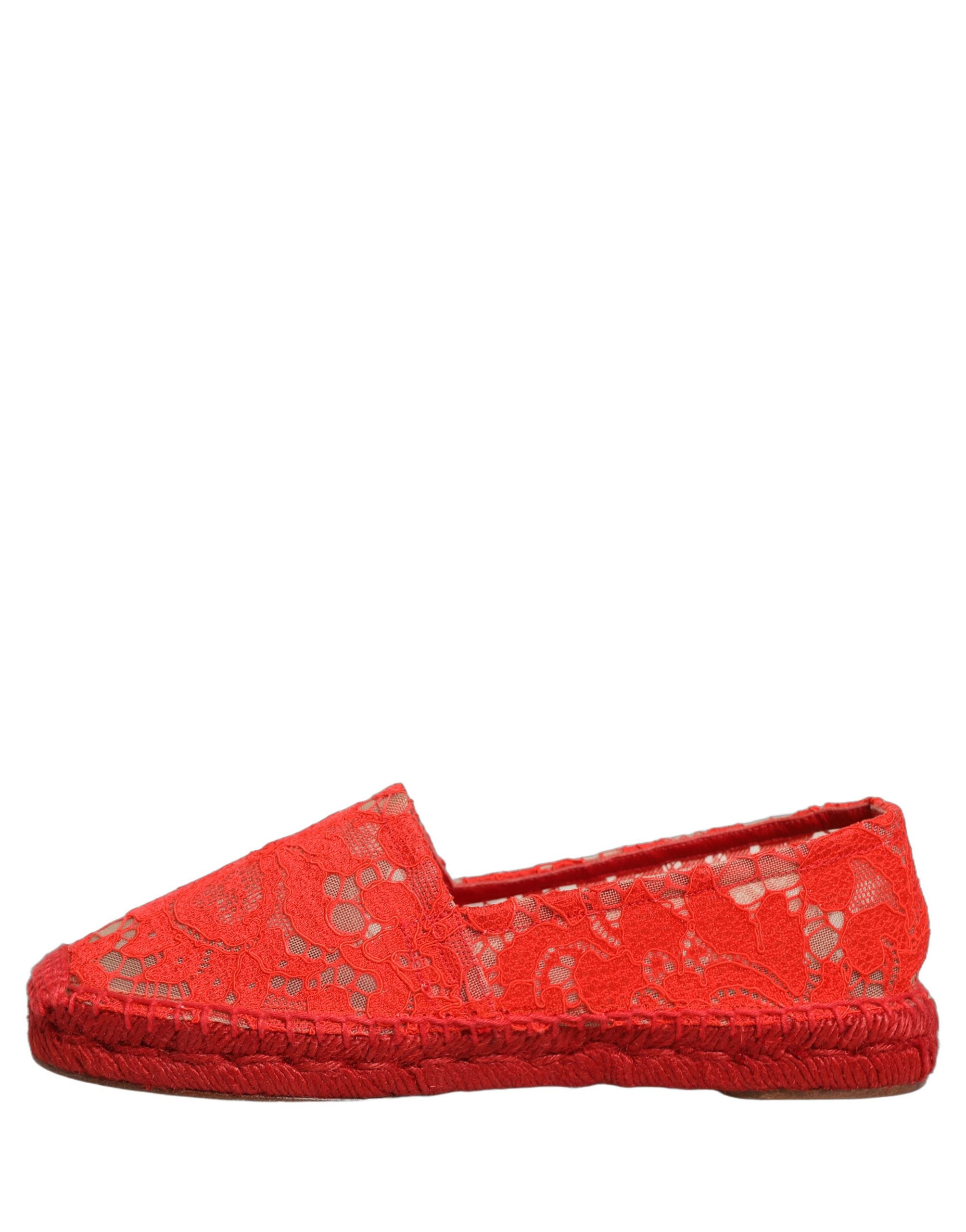 Dolce & Gabbana Red Lace Espadrille Flats