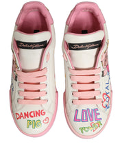 Dolce & Gabbana White Pink Calf Leather Low-Top Sneakers