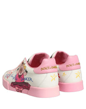 Dolce & Gabbana White Pink Calf Leather Low-Top Sneakers