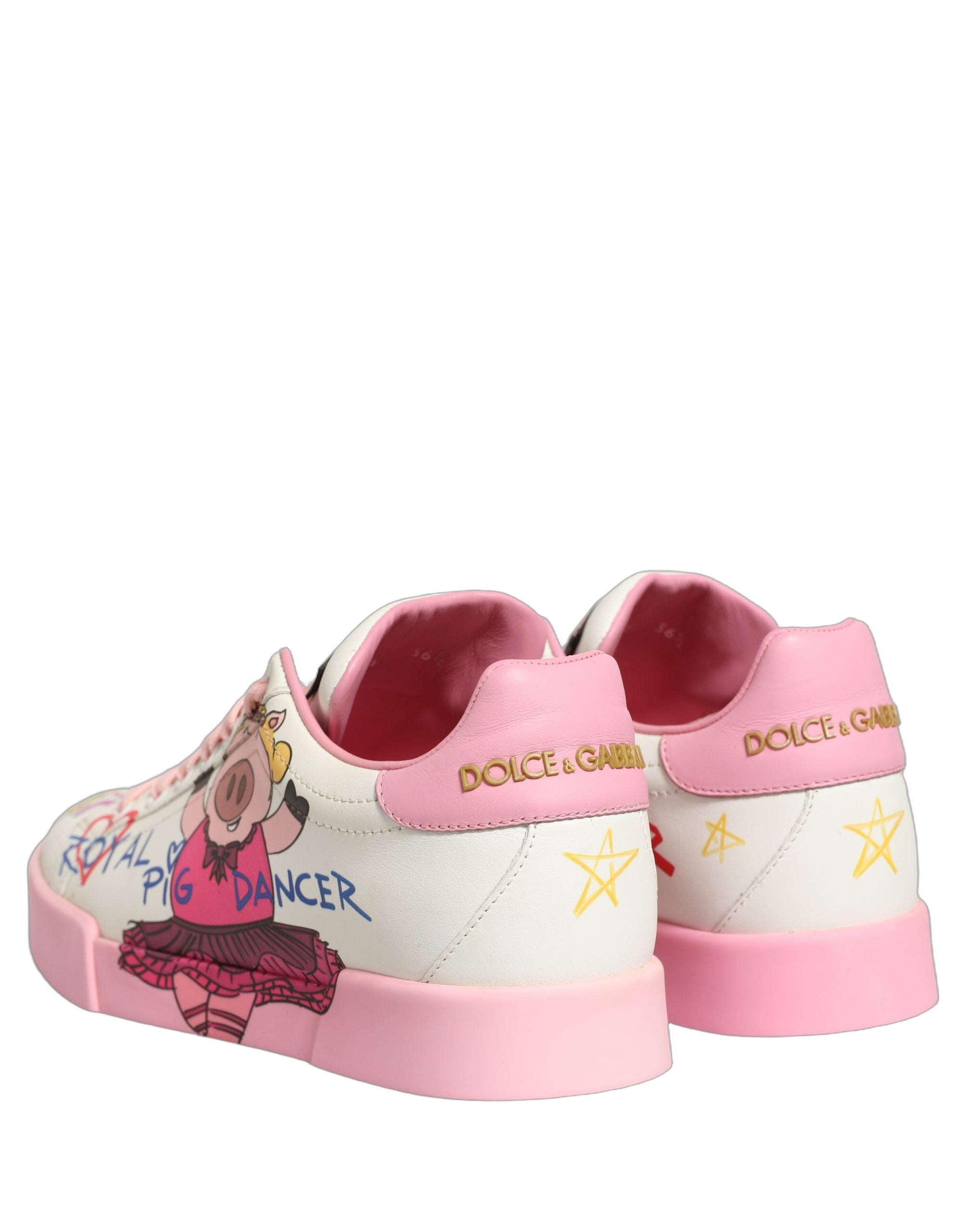 Dolce & Gabbana White Pink Calf Leather Low-Top Sneakers