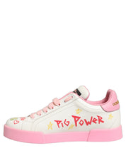 Dolce & Gabbana White Pink Calf Leather Low-Top Sneakers