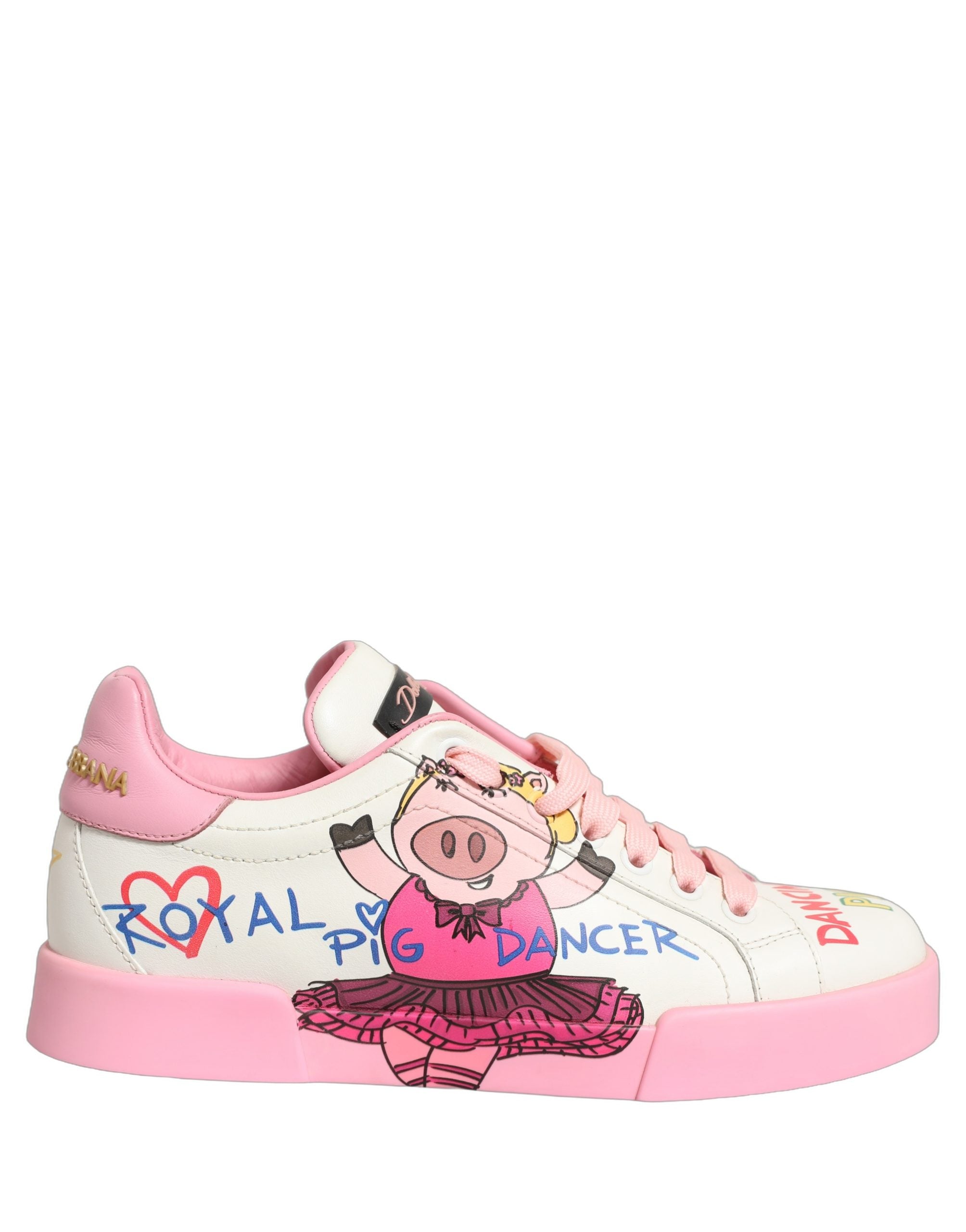 Dolce & Gabbana White Pink Calf Leather Low-Top Sneakers