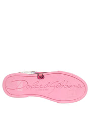 Dolce & Gabbana White Pink Calf Leather Low-Top Sneakers