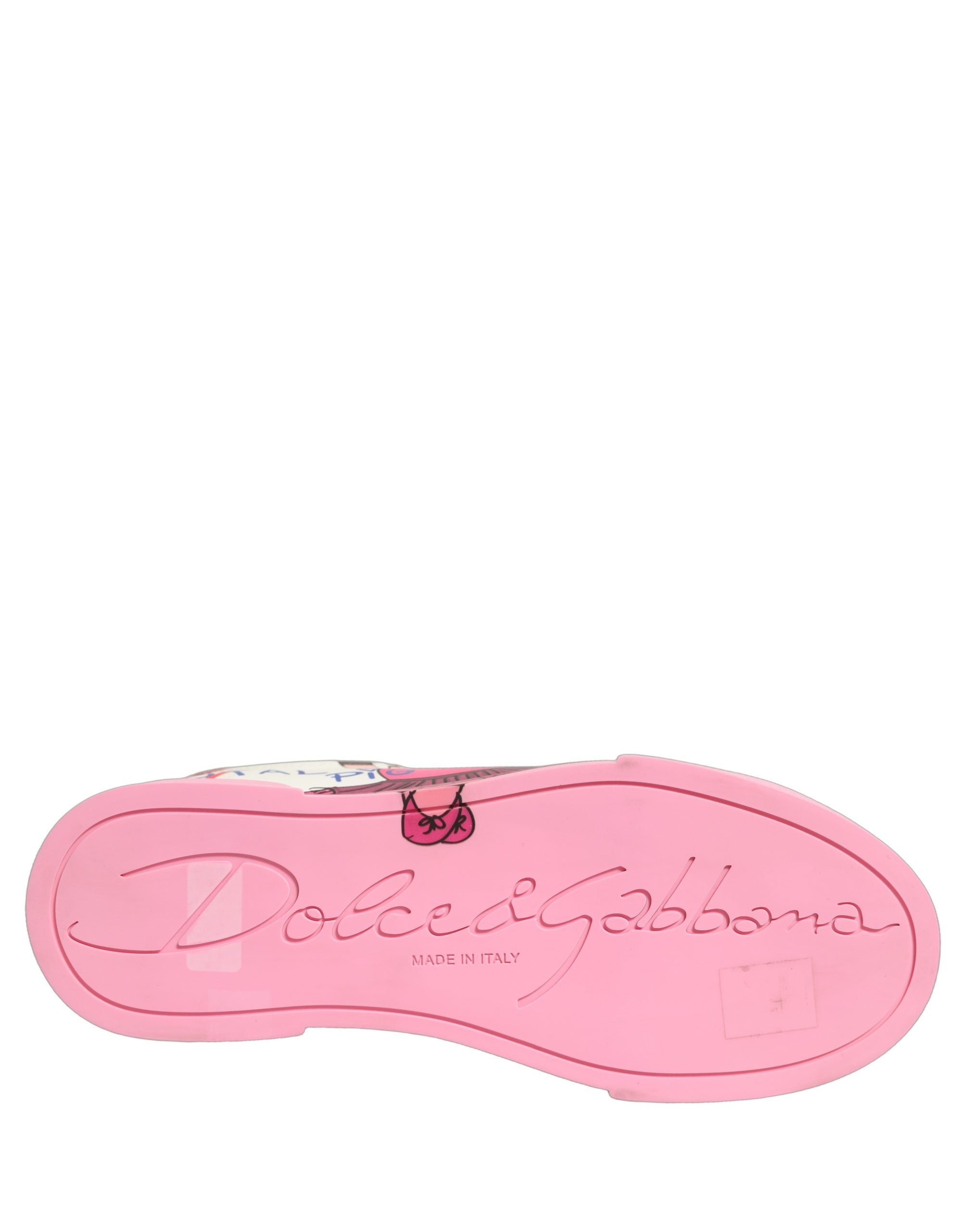 Dolce & Gabbana White Pink Calf Leather Low-Top Sneakers