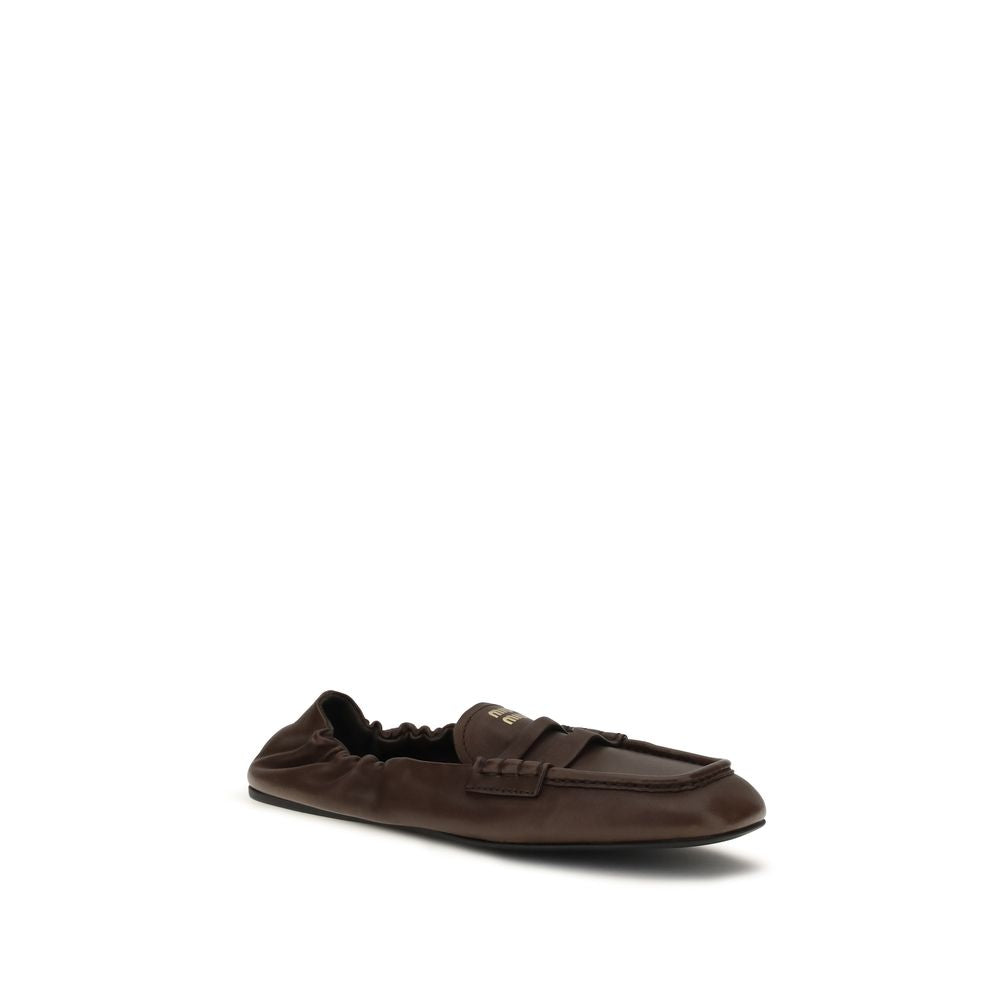 Miu Miu Brown Nappa Leather Slip-On Loafers