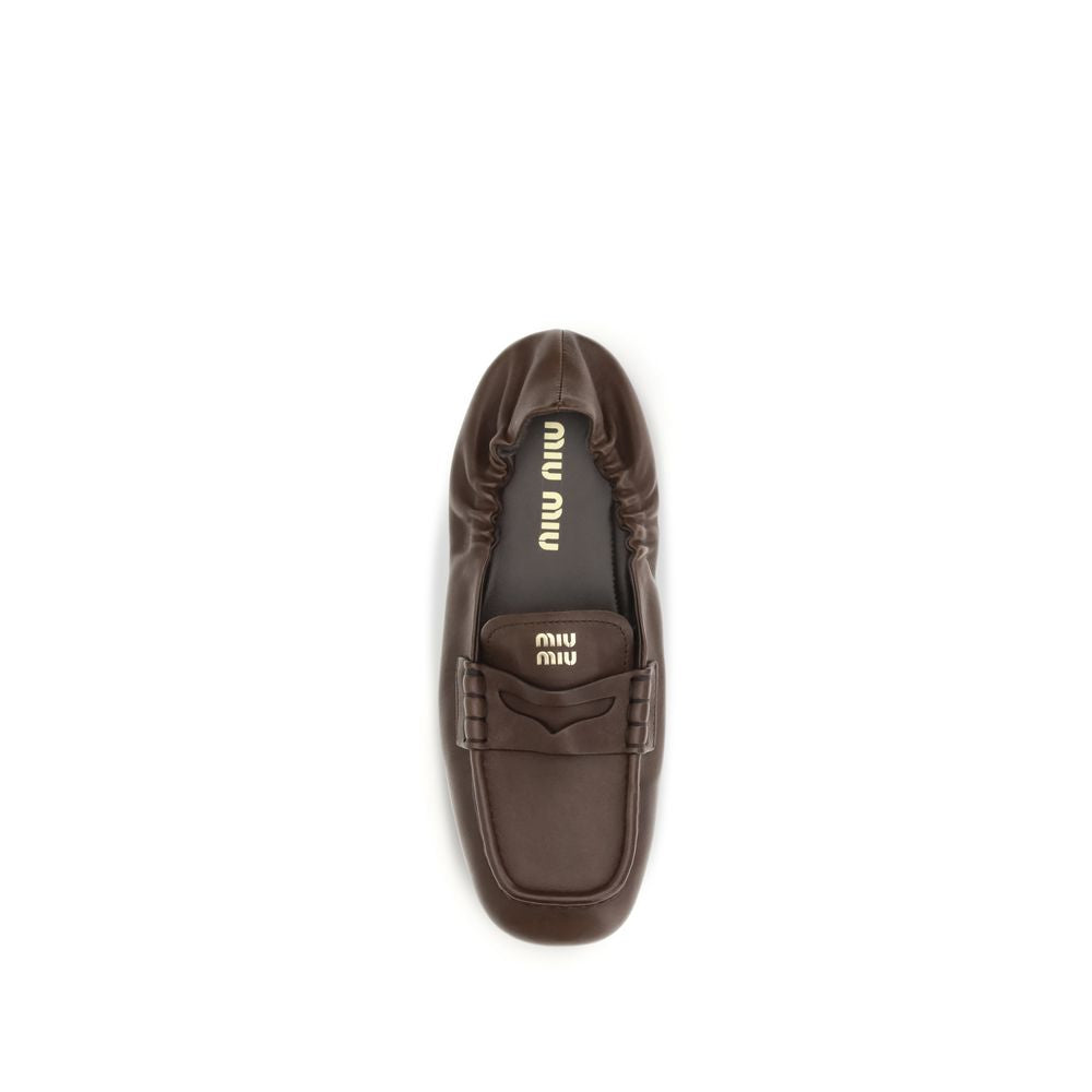 Miu Miu Brown Nappa Leather Slip-On Loafers