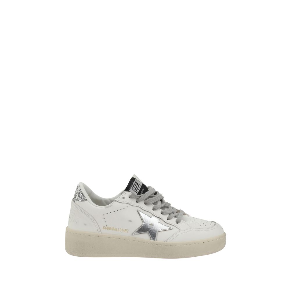 Golden Goose Silver Calf Leather Low Top Sneakers