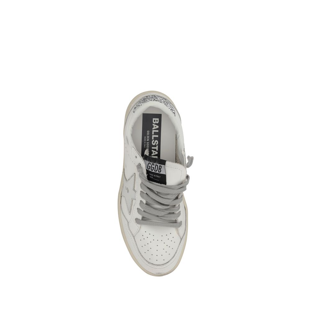 Golden Goose Silver Calf Leather Low Top Sneakers