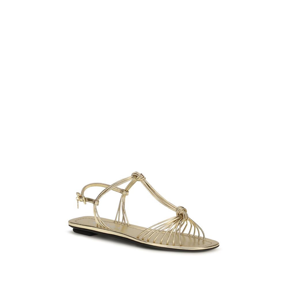 Prada Gold Calf Leather Flat Sandals