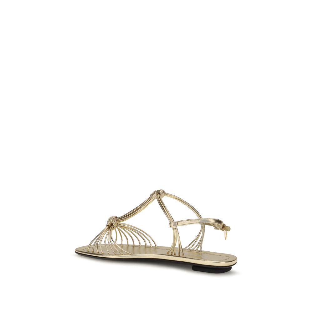 Prada Gold Calf Leather Flat Sandals