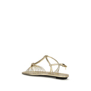Prada Gold Calf Leather Flat Sandals