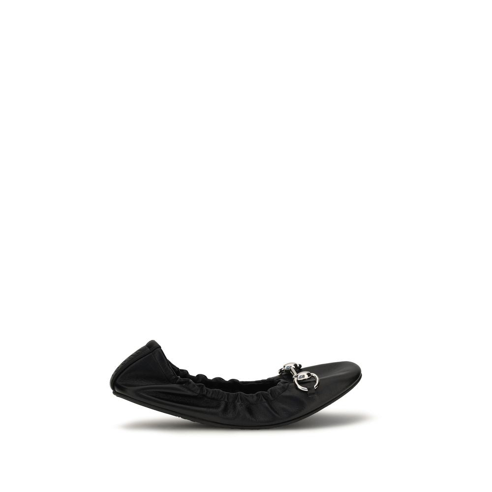 Gucci Black Calf Leather Ballet Flats