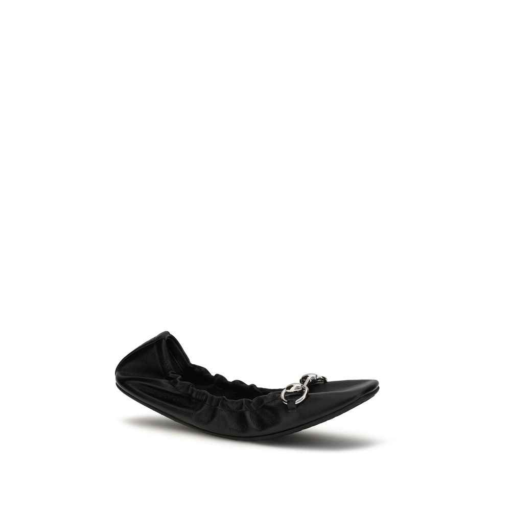 Gucci Black Calf Leather Ballet Flats