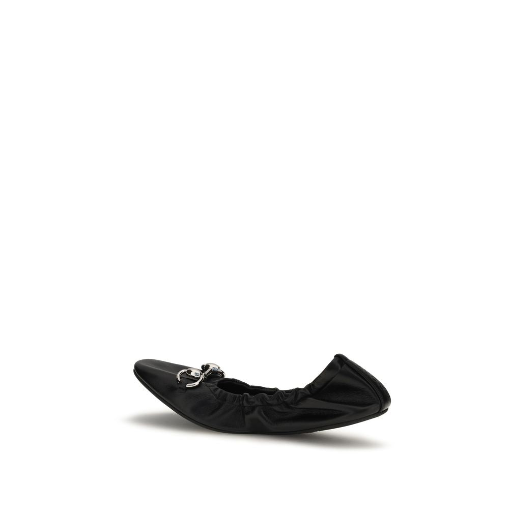 Gucci Black Calf Leather Ballet Flats