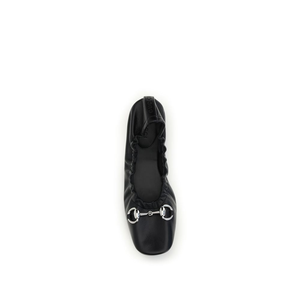 Gucci Black Calf Leather Ballet Flats