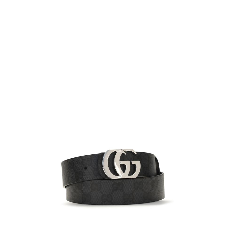 Gucci Black GG Fabric and Leather Belt
